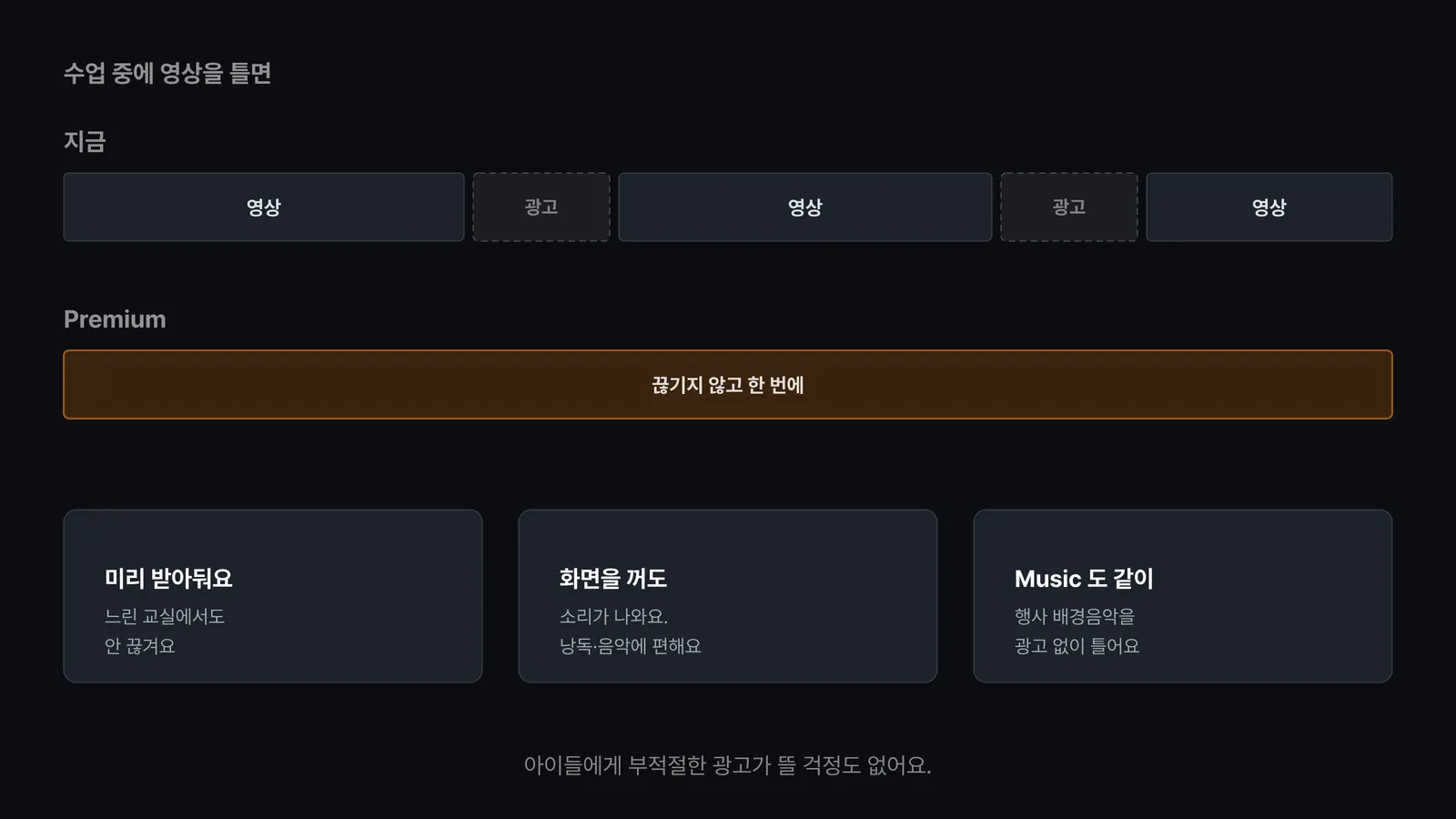 YouTube Premium 수업에서 이런 게 달라져요 화면